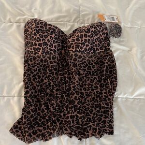Kona Sol Brown Leopard Print Bikini Top